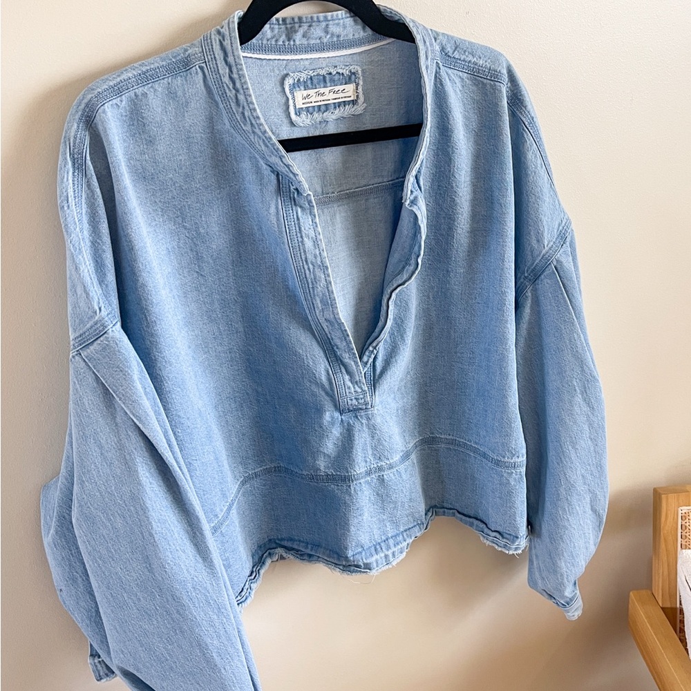 Free People Sky Blue Denim Blouse